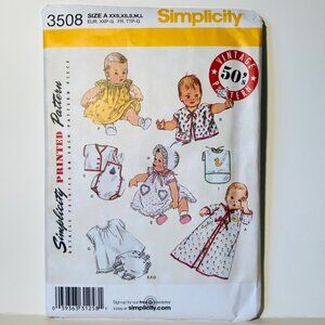 1950s Reprint Simplicity 3508 Babies Layette Sewing Pattern Infant - 18mo Uncut